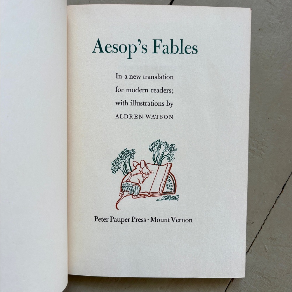 1941 Aesop’s Fables Peter Pauper Press Fox Skull Grapes Crow Adage Animal Tales